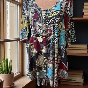 Roaman's Colorful Geometric Print Blouse